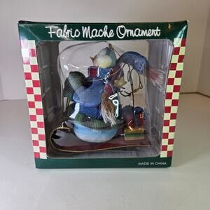 Vintage Fabric Mache Snowman Ornament with Dog & Tree in Box SWC Bentonville